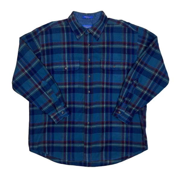 VTG Pendleton Mens Shirt XL Flannel Plaid Virgin Wool Pockets Cabincore Grunge - Picture 1 of 16